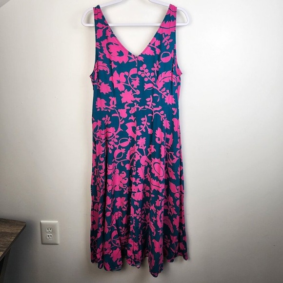 Boden Floral Midi Dress Sleeveless‎ V Neck Pink Teal Women's US 12 - Picture 6 of 6